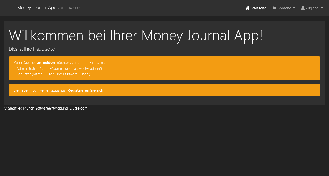 Ausgaben Journal Software im Browser zeigt die Hauptseite